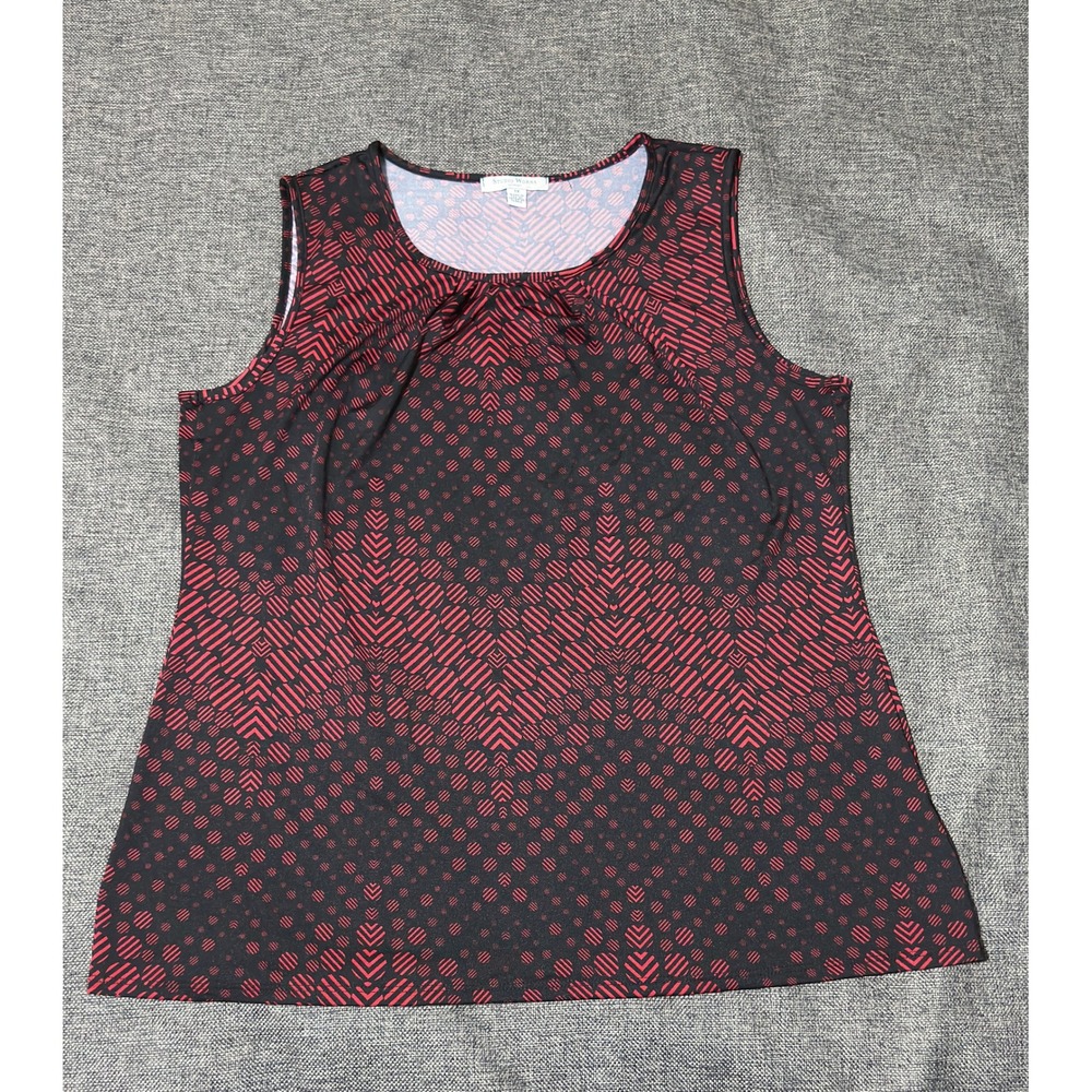 Studio Works Woman 1X Sleeveless Top Red Black Geometric  Print Knit‎ Shell